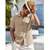 COOFANDY Men’s Cuban Guayabera Shirt Short Sleeve Button Down Shirts Casual Summer Beach Shirts(Light Khaki)