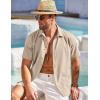 COOFANDY Men’s Cuban Guayabera Shirt Short Sleeve Button Down Shirts Casual Summer Beach Shirts(Light Khaki)