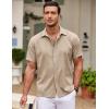 COOFANDY Men’s Cuban Guayabera Shirt Short Sleeve Button Down Shirts Casual Summer Beach Shirts(Light Khaki)