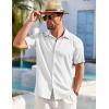 COOFANDY Men’s Cuban Guayabera Shirt Short Sleeve Button Down Shirts Casual Summer Beach Shirts(White)