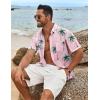 COOFANDY Men’s Hawaiian Shirt Short Sleeve Casual Button Down Tropical Summer Beach Aloha Shirts(Pink-coconut Trees)