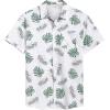 COOFANDY Men’s Hawaiian Shirt Short Sleeve Casual Button Down Tropical Summer Beach Aloha Shirts(White-green Leaves)