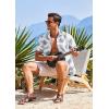 COOFANDY Men’s Hawaiian Shirt Short Sleeve Casual Button Down Tropical Summer Beach Aloha Shirts(White-green Leaves)