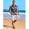 COOFANDY Men’s Hawaiian Shirt Short Sleeve Floral Button Down Shirts Tropical Holiday Beach Shirts(Navy – Flower 3)