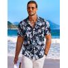 COOFANDY Men’s Hawaiian Shirt Short Sleeve Floral Button Down Shirts Tropical Holiday Beach Shirts(Navy & White – Flower)