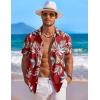 COOFANDY Men’s Hawaiian Shirt Short Sleeve Floral Button Down Shirts Tropical Holiday Beach Shirts(Red – Tropical Leaf)