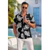 COOFANDY Mens Hawaiian Shirt Short Sleeve Floral Button Down Shirts Tropical Summer Beach Shirts Camp Collar Shirt(Black-white Floral)