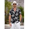 COOFANDY Mens Hawaiian Shirt Short Sleeve Floral Button Down Shirts Tropical Summer Beach Shirts Camp Collar Shirt(Black-white Flower)