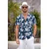 COOFANDY Mens Hawaiian Shirt Short Sleeve Floral Button Down Shirts Tropical Summer Beach Shirts Camp Collar Shirt(Dark Blue-white Floral)