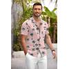 COOFANDY Mens Hawaiian Shirt Short Sleeve Floral Button Down Shirts Tropical Summer Beach Shirts Camp Collar Shirt(Pink-coconut Tree)