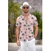 COOFANDY Mens Hawaiian Shirt Short Sleeve Floral Button Down Shirts Tropical Summer Beach Shirts Camp Collar Shirt(Pink-coconut Tree)