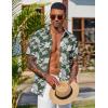 COOFANDY Men’s Hawaiian Shirt Short Sleeve Floral Button Down Shirts Tropical Vacation Beach Shirts with Pocket(Green – White Flower)