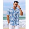 COOFANDY Men’s Hawaiian Shirt Short Sleeve Floral Button Down Shirts Tropical Vacation Beach Shirts with Pocket(Light Blue – White Leaf)