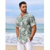 COOFANDY Men’s Hawaiian Shirt Short Sleeve Floral Button Down Shirts Tropical Vacation Beach Shirts with Pocket(Light Green – White Leaf)