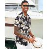 COOFANDY Mens Hawaiian Shirts Short Sleeve Tropical Button Down Shirts Floral Summer Beach Shirt(Black – Khaki Leaves)