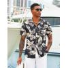 COOFANDY Mens Hawaiian Shirts Short Sleeve Tropical Button Down Shirts Floral Summer Beach Shirt(Black – Khaki Leaves)