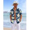 COOFANDY Mens Hawaiian Shirts Short Sleeve Tropical Button Down Shirts Floral Summer Beach Shirt(Black – White Leaf)