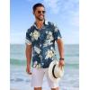 COOFANDY Mens Hawaiian Shirts Short Sleeve Tropical Button Down Shirts Floral Summer Beach Shirt(Black – White Leaf)