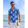 COOFANDY Mens Hawaiian Shirts Short Sleeve Tropical Button Down Shirts Floral Summer Beach Shirt(Blue – Palm Leaf)