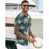 COOFANDY Mens Hawaiian Shirts Short Sleeve Tropical Button Down Shirts Floral Summer Beach Shirt(Green – Khaki Flower)