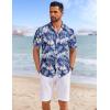 COOFANDY Mens Hawaiian Shirts Short Sleeve Tropical Button Down Shirts Floral Summer Beach Shirt(Navy Blue – White Leaf)