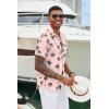 COOFANDY Mens Hawaiian Shirts Short Sleeve Tropical Button Down Shirts Floral Summer Beach Shirt(Pink – Palm Tree)
