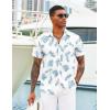 COOFANDY Mens Hawaiian Shirts Short Sleeve Tropical Button Down Shirts Floral Summer Beach Shirt(White – Blue Leaves)
