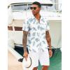 COOFANDY Mens Hawaiian Shirts Short Sleeve Tropical Button Down Shirts Floral Summer Beach Shirt(White – Blue Leaves)