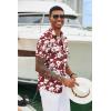 COOFANDY Mens Hawaiian Shirts Short Sleeve Tropical Button Down Shirts Floral Summer Beach Shirt(Wine Red – White Floral)