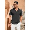 COOFANDY Men’s Knit Shirts Vintage Short Sleeve Button Down Shirt Casual Summer Beach Shirt(Black)