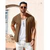 COOFANDY Men’s Knit Shirts Vintage Short Sleeve Button Down Shirt Casual Summer Beach Shirt(Brown)