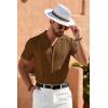 COOFANDY Men’s Knit Shirts Vintage Short Sleeve Button Down Shirt Casual Summer Beach Shirt(Brown)
