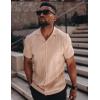 COOFANDY Men’s Knit Shirts Vintage Short Sleeve Button Down Shirt Casual Summer Beach Shirt(Khaki)