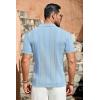 COOFANDY Men’s Knit Shirts Vintage Short Sleeve Button Down Shirt Casual Summer Beach Shirt(Light Blue)