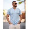 COOFANDY Men’s Knit Shirts Vintage Short Sleeve Button Down Shirt Casual Summer Beach Shirt(Light Blue)
