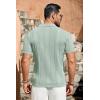 COOFANDY Men’s Knit Shirts Vintage Short Sleeve Button Down Shirt Casual Summer Beach Shirt(Light Green)