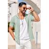 COOFANDY Men’s Knit Shirts Vintage Short Sleeve Button Down Shirt Casual Summer Beach Shirt(Light Green)