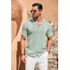 COOFANDY Men’s Knit Shirts Vintage Short Sleeve Button Down Shirt Casual Summer Beach Shirt(Light Green)