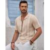 COOFANDY Men’s Knit Shirts Vintage Short Sleeve Button Down Shirt Casual Summer Beach Shirt(Light Khaki)