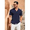 COOFANDY Men’s Knit Shirts Vintage Short Sleeve Button Down Shirt Casual Summer Beach Shirt(Navy Blue)