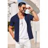 COOFANDY Men’s Knit Shirts Vintage Short Sleeve Button Down Shirt Casual Summer Beach Shirt(Navy Blue)