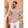 COOFANDY Men’s Knit Shirts Vintage Short Sleeve Button Down Shirt Casual Summer Beach Shirt(Pink)