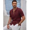COOFANDY Men’s Knit Shirts Vintage Short Sleeve Button Down Shirt Casual Summer Beach Shirt(Wine Red)