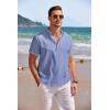COOFANDY Men’s Linen Henley Shirt Short Sleeve Casual Summer Beach Hippie T Shirts(Striped Blue)