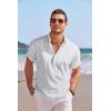 COOFANDY Men’s Linen Henley Shirt Short Sleeve Casual Summer Beach Hippie T Shirts(Striped White)