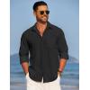 COOFANDY Men’s Linen Long Sleeve Shirts Casual Button Down Untucked Shirt Vacation Wedding Shirts with Pocket(A-black)