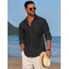 COOFANDY Men’s Linen Long Sleeve Shirts Casual Button Down Untucked Shirt Vacation Wedding Shirts with Pocket(A-black)