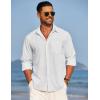 COOFANDY Men’s Linen Long Sleeve Shirts Casual Button Down Untucked Shirt Vacation Wedding Shirts with Pocket(A-white)