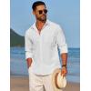 COOFANDY Men’s Linen Long Sleeve Shirts Casual Button Down Untucked Shirt Vacation Wedding Shirts with Pocket(A-white)
