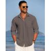 COOFANDY Men’s Linen Long Sleeve Shirts Casual Button Down Untucked Shirt Vacation Wedding Shirts with Pocket(Brown)